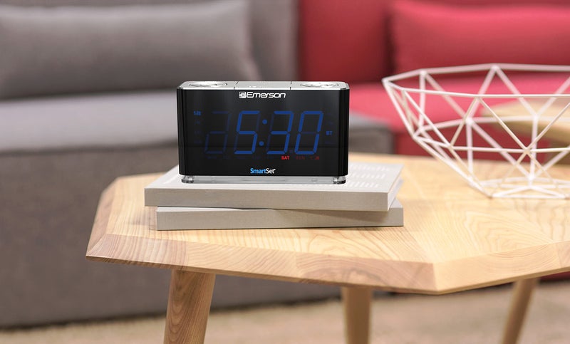 Emerson CKS1507 Smartset Radio Alarm Clock, 1.4" Blue LED Digital Display, USB Charging Port, Brightness Dimmer Controls, Bluetooth Connectivity, Set Alarm to Radio, Music, or Buzzer, Black - Image 5